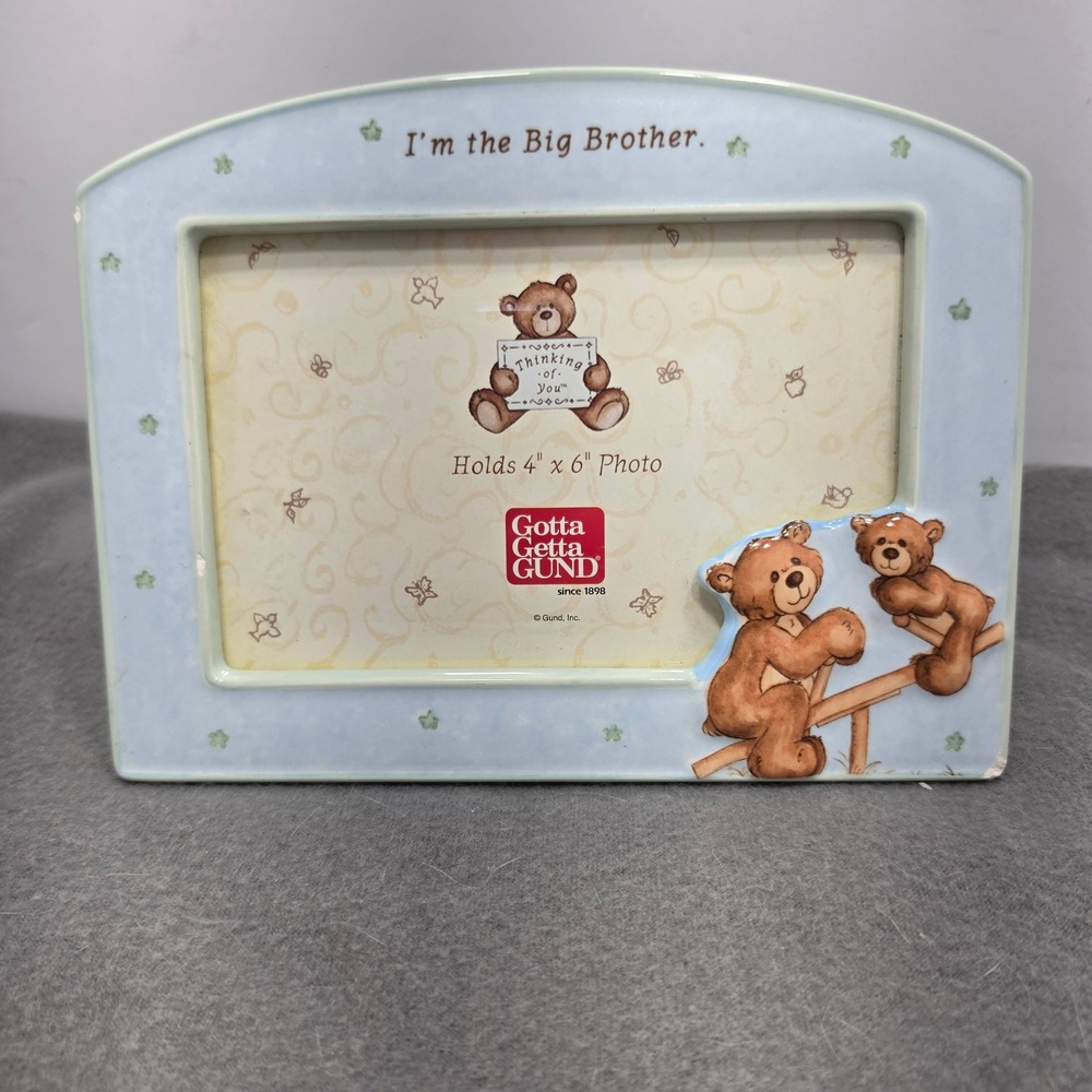 Gund Im the Big Brother Ceramic 4x6 Picture Frame Teddy Bears Seesaw Blue